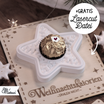 Silikonform - Lebkuchen Stern für Schokokugel (Mit Gratis Lasercut Dateien + Stabkerzen Einsatz)