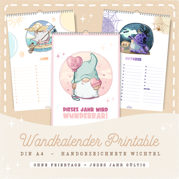 Druckvorlage Wandkalender - "Bunte Wichtel"