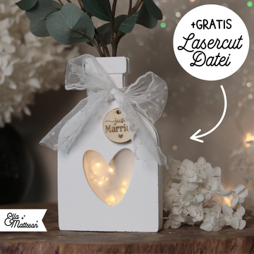 Silikonform - Leuchtvase "Solina" mit Herzdeckel + Gratis Lasercut Dateien für Etikett und Anhänger