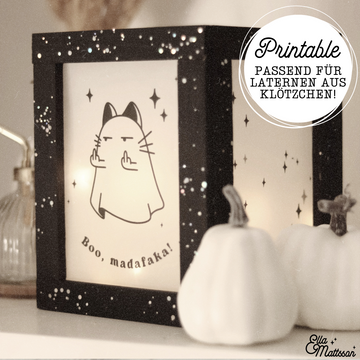 Laterne Druckvorlage - "Boo Madafaka - Middle Finger Ghost Cat" - Ella Mattsson©