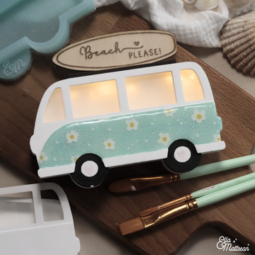 Silikonform - Leuchtender Retro Bus "Luma-Van" mit Gepäckträger + kostenlose Lasercut Dateien