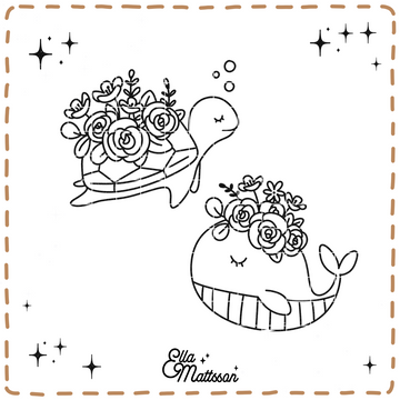 Plotterdatei Set - "Wal und Turtle mit Blumen" - Ella Mattsson©