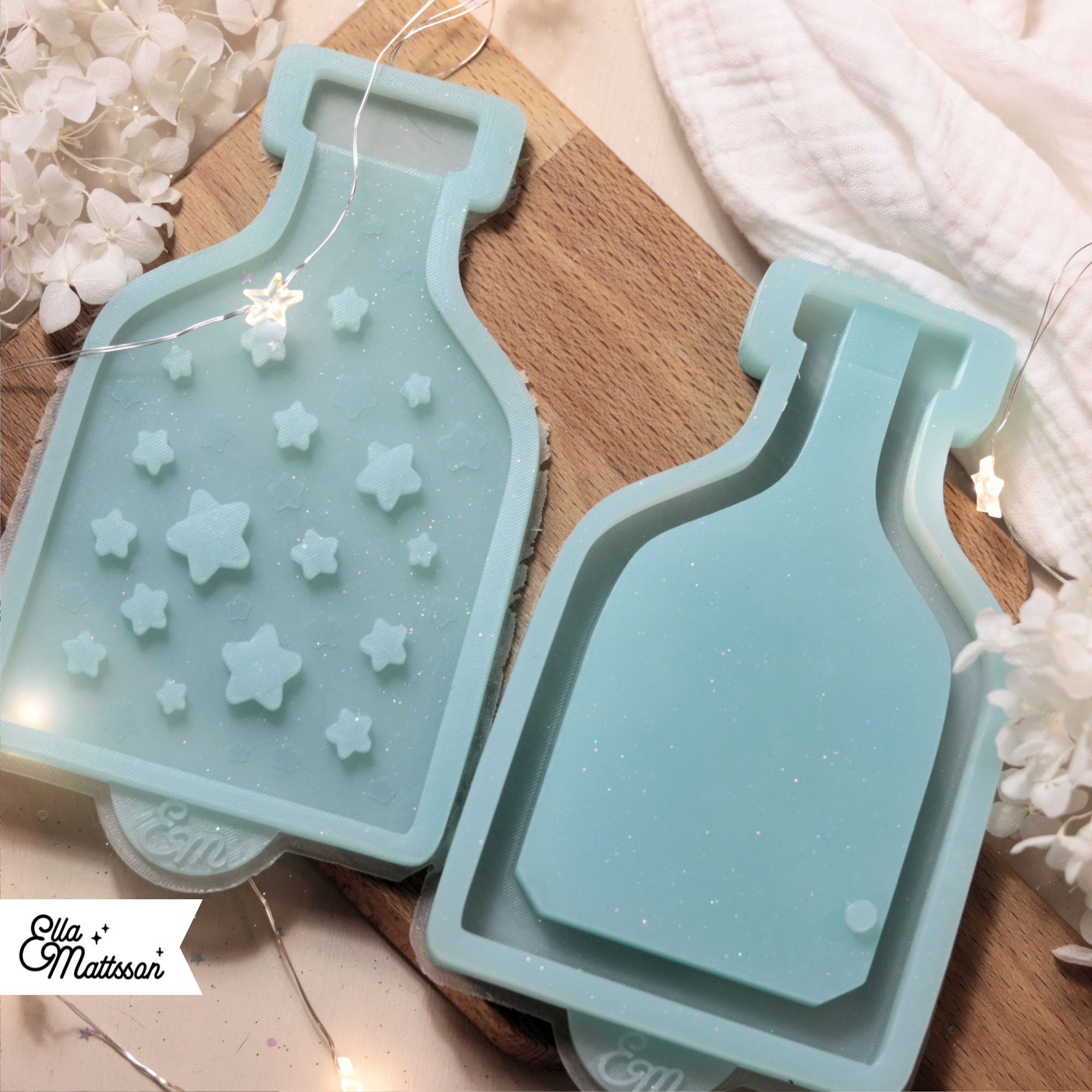 Silikonform - Leuchtvase "Solina" mit Sternendeckel + Gratis Lasercut Dateien für Etikett und Anhänger