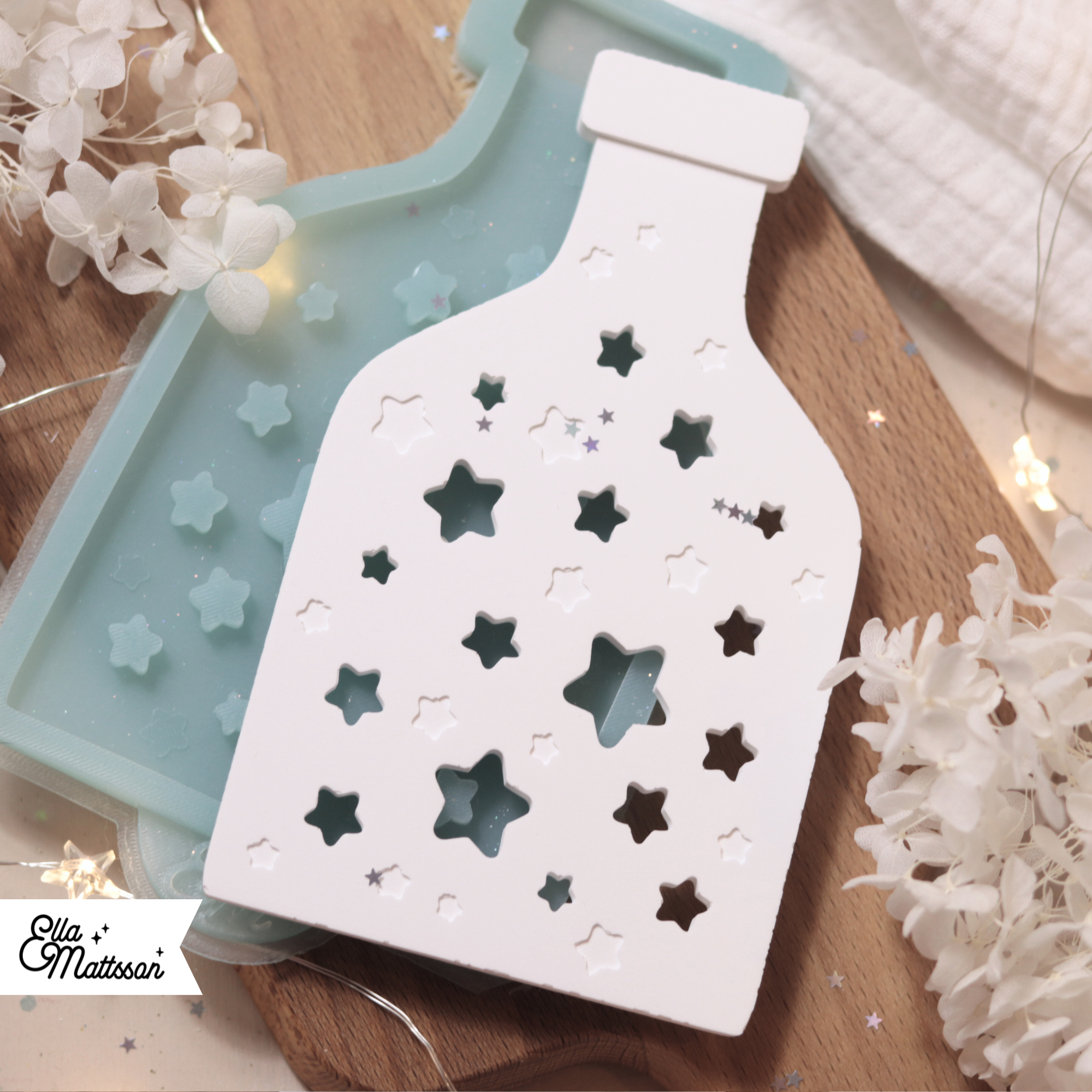 Silikonform - Leuchtvase "Solina" mit Sternendeckel + Gratis Lasercut Dateien für Etikett und Anhänger