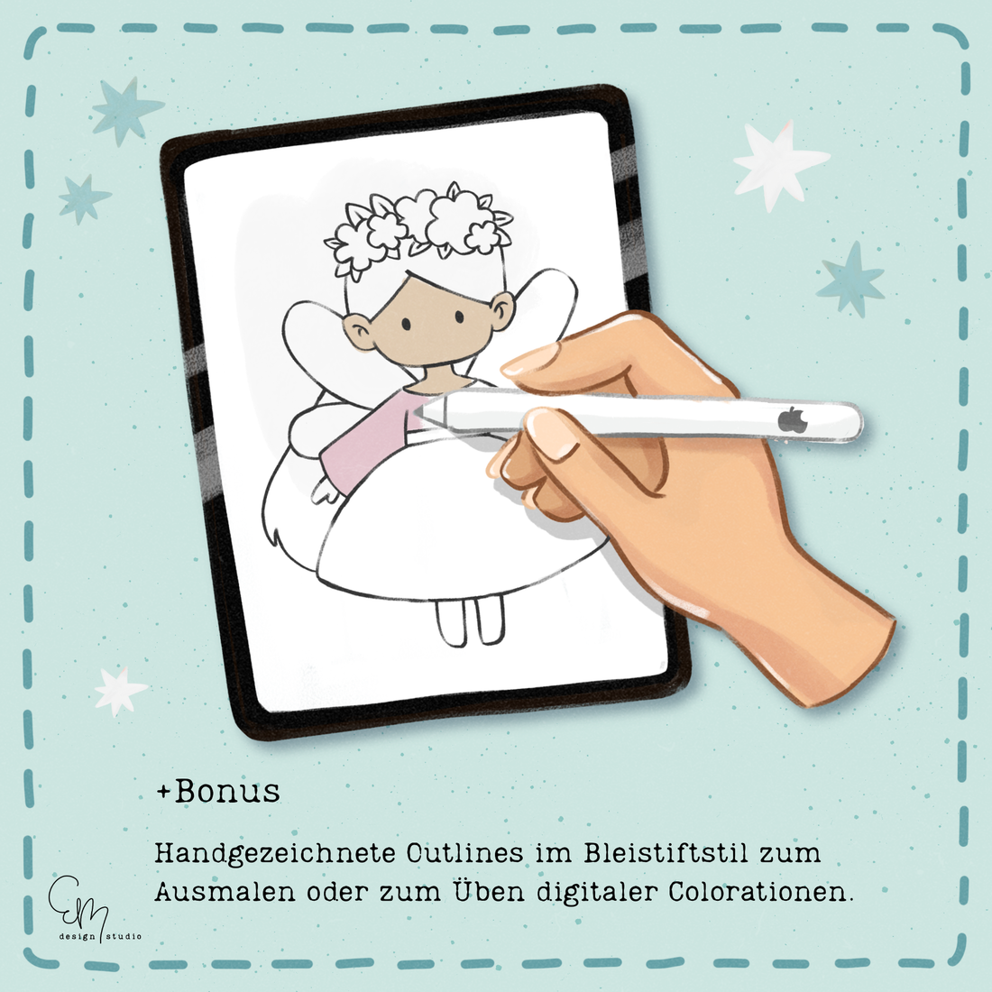 Digistamp - Blumenfee + Gratis Outlines zum colorieren