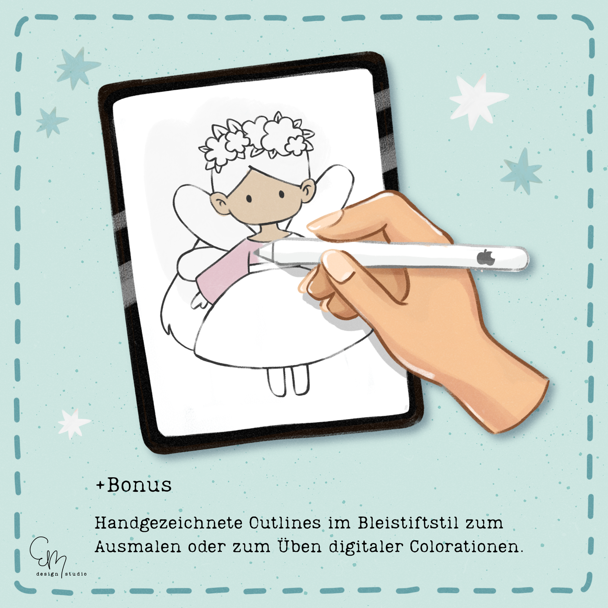 Digistamp - Blumenfee + Gratis Outlines zum colorieren