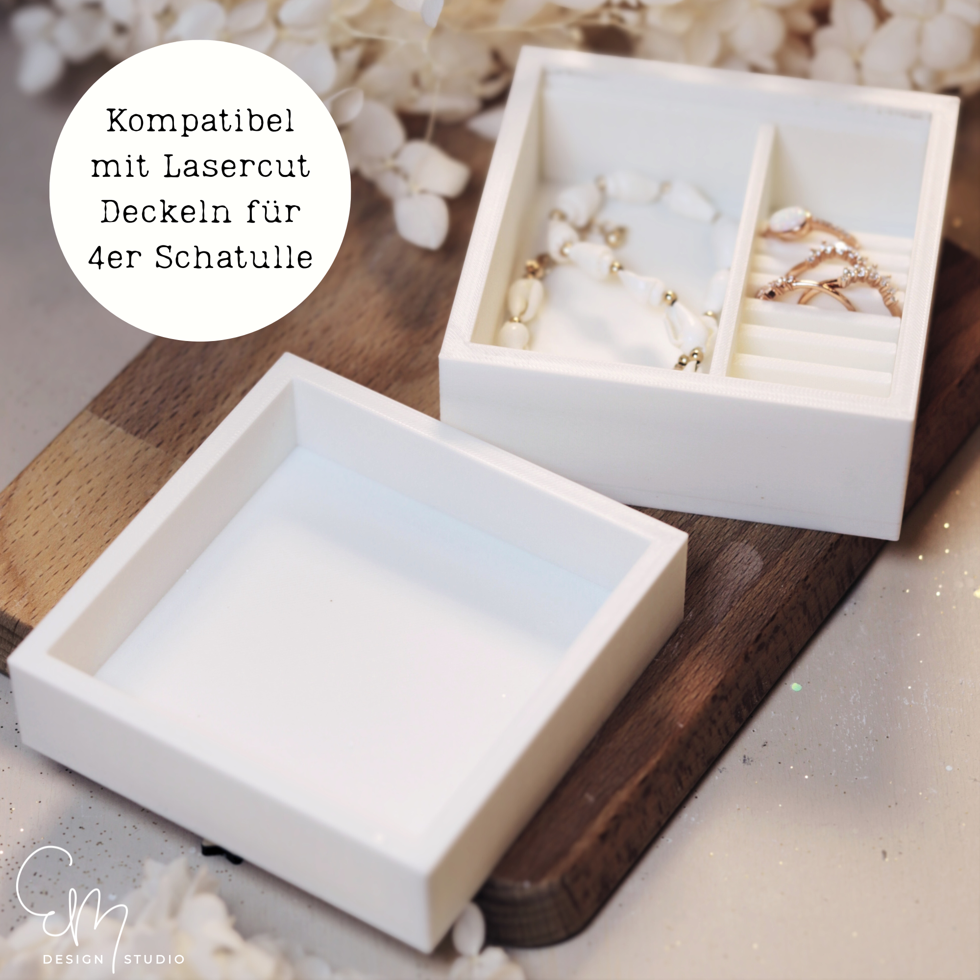 3D-Druckdatei (STL) – 4er-Teelichtschatulle inkl. gratis Schmuck-Inlay