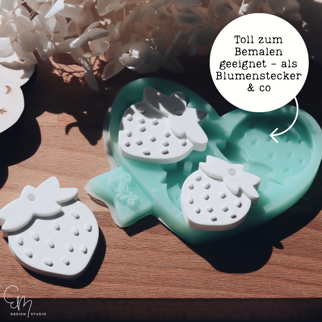 Silikonform - 3 in 1 Erdbeeren Anhänger für Blumenstecker und co