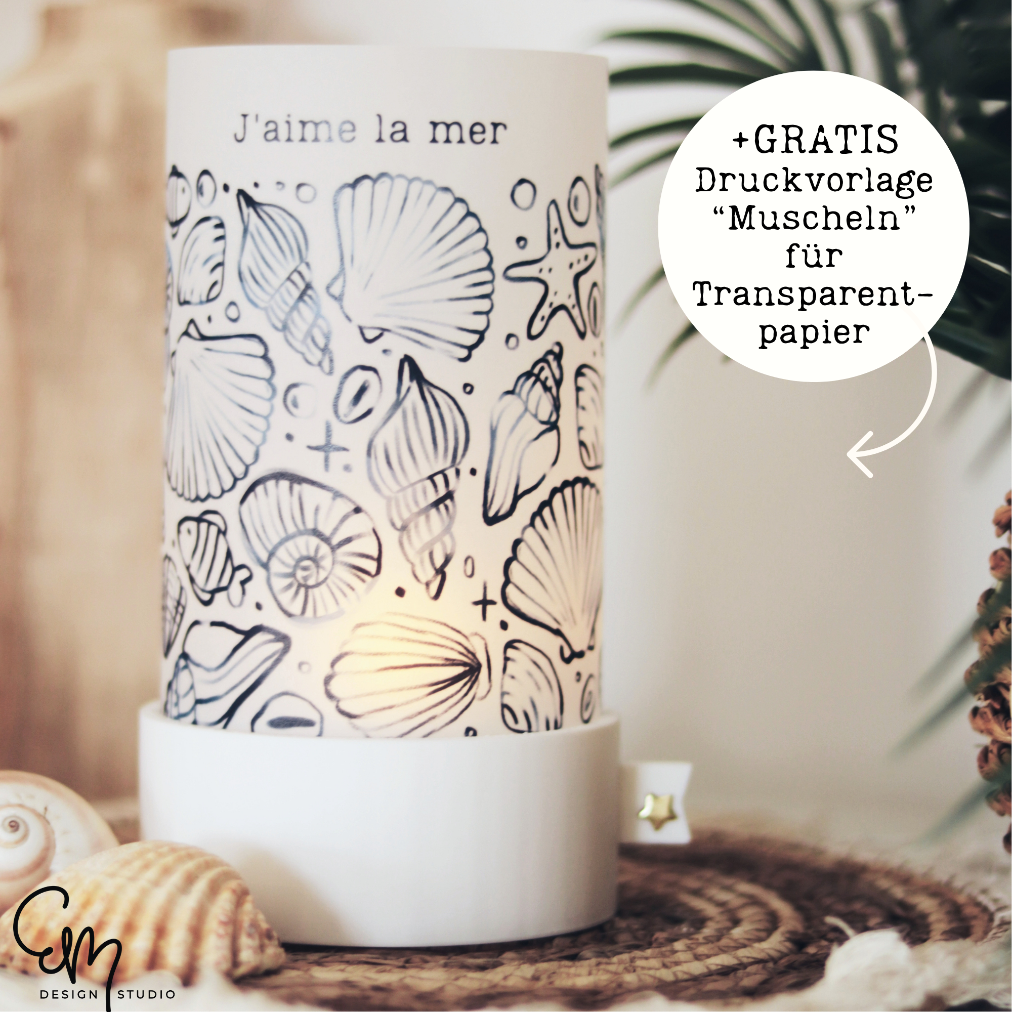 3D Druckdatei (stl) - Teelichtlaterne Sockel "Juno" - Sockel mit Manschette für bedrucktes Transparentpapier