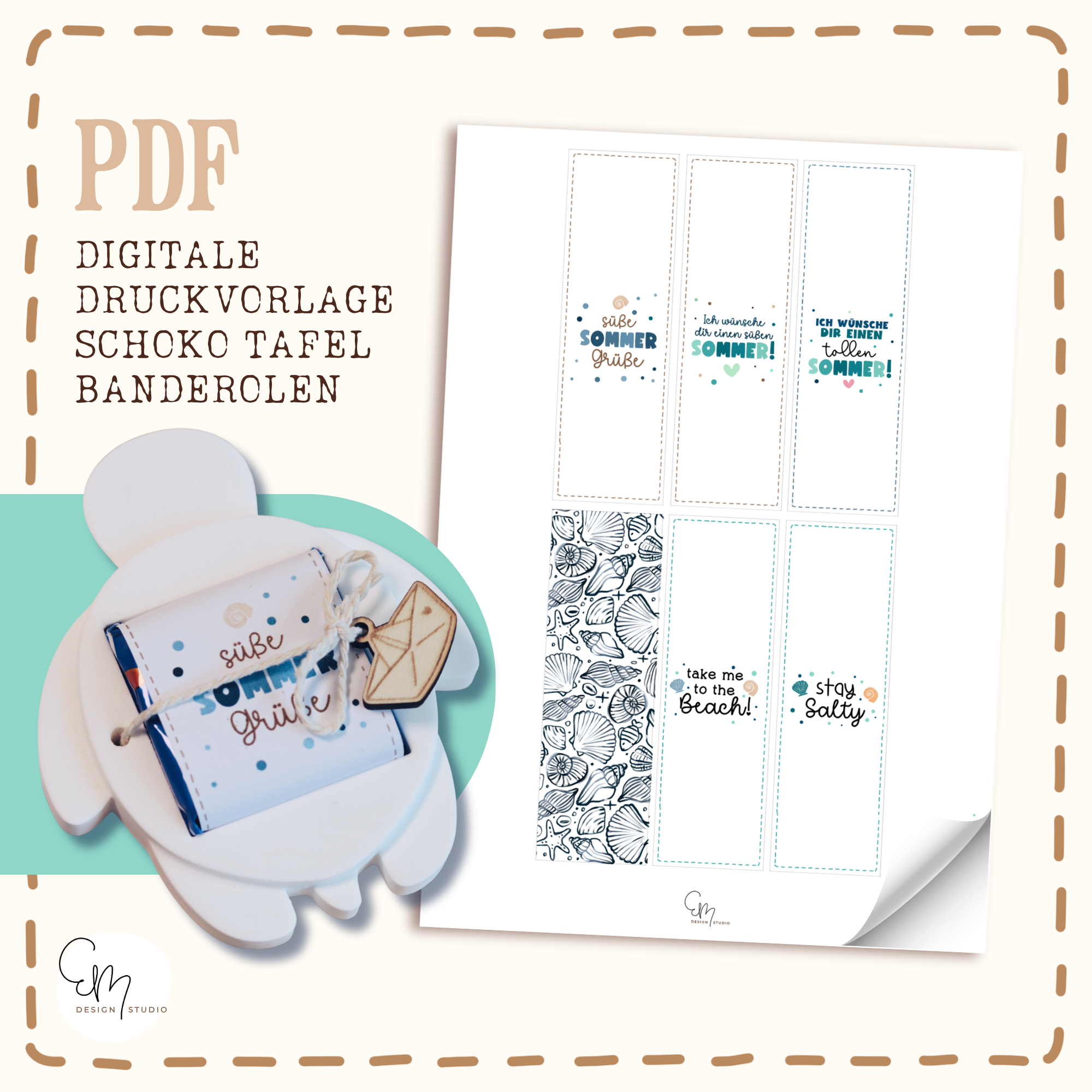 PDF Druckvorlage - Banderolen für Mini Schokotafeln – "Maritime Edition"