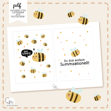 PDF - Laterne Druckvorlage "Bee Happy" süße Bienchen für Laterne aus easy-sticks