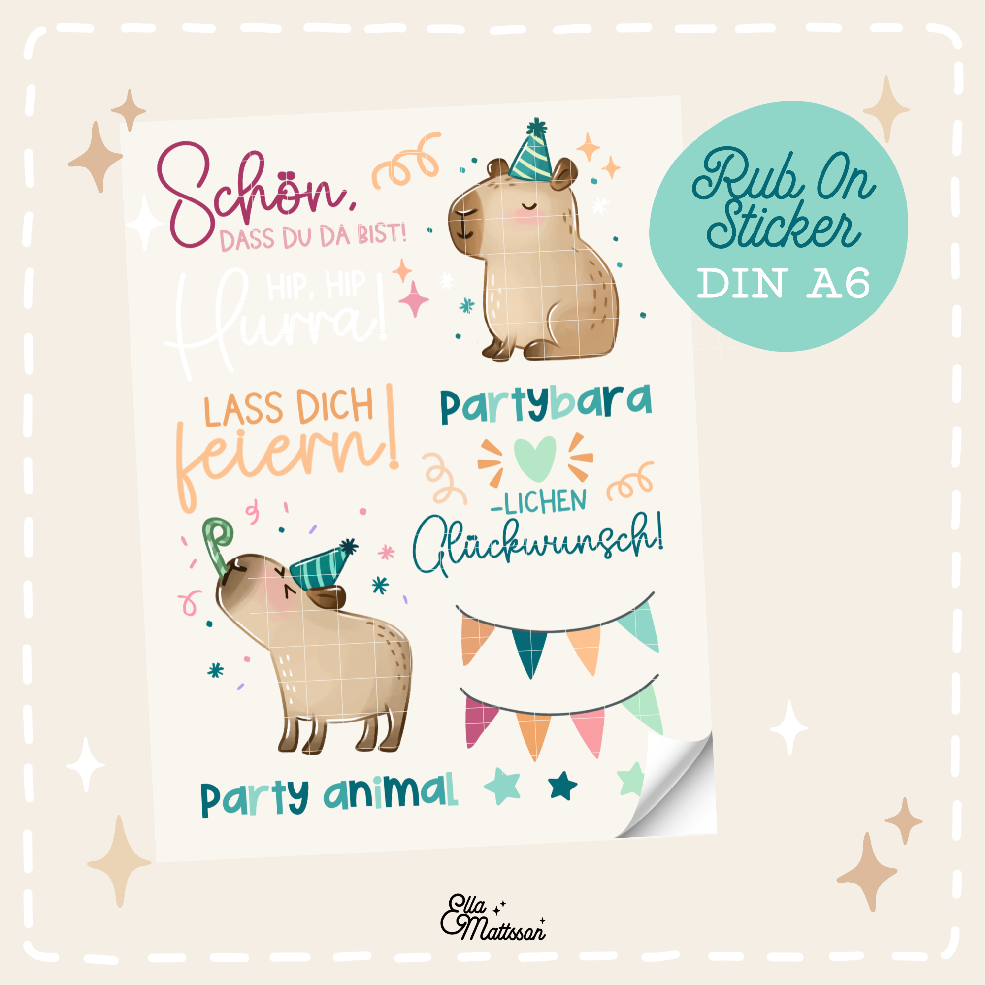 Rub On Sticker Din A6 - Capybara  Partybara
