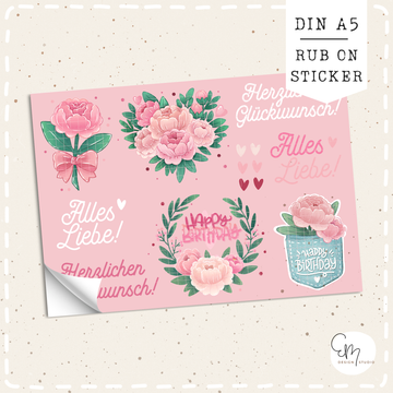 Rub On Sticker - "Pfingsrosen Geburtstag" - Ella Mattsson©