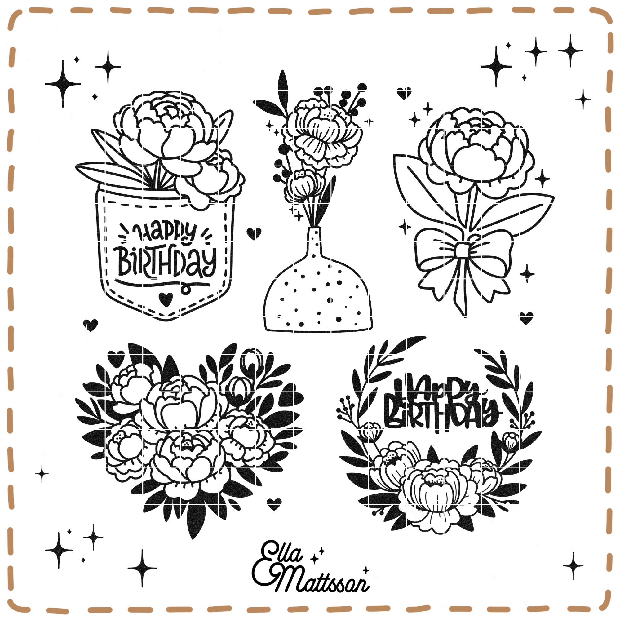 Plotterdatei Bundle - "Pfingstrosen Geburtstag" - Ella Mattsson©