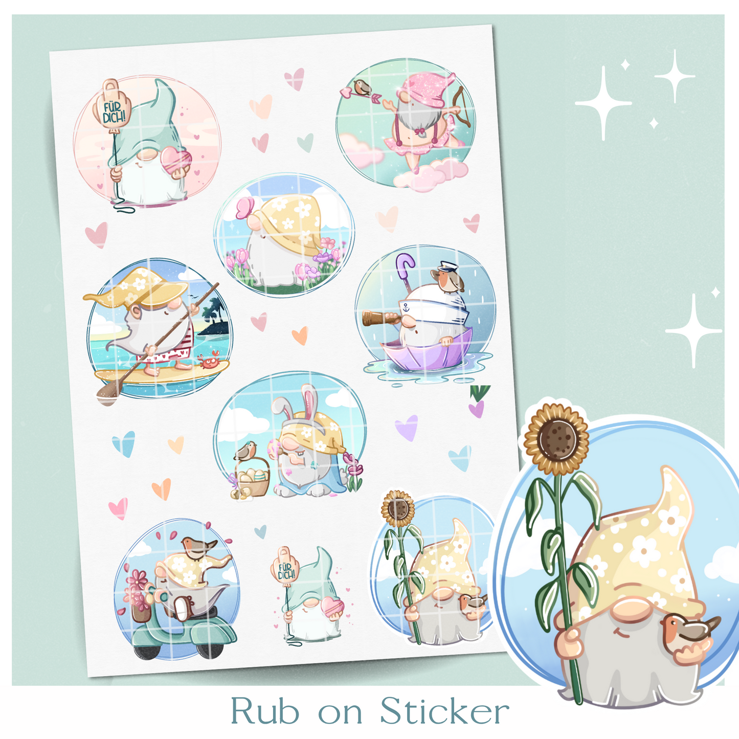 Rub On Sticker - Bunte Wichtel - Ella Mattsson©