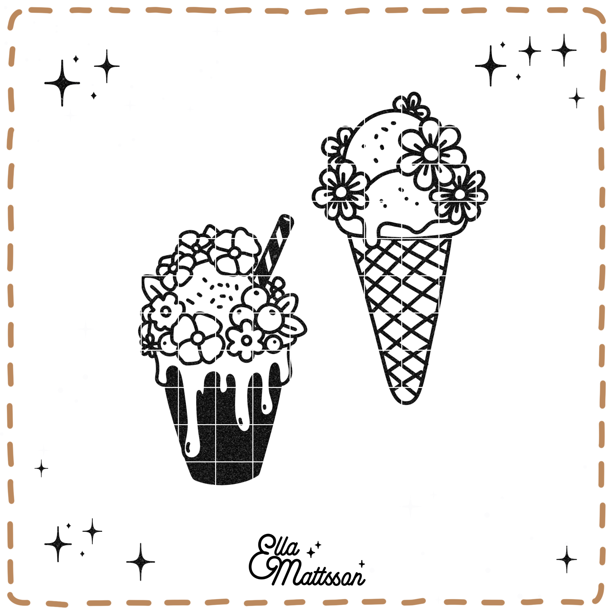 Plotterdatei Set - "Eiscreme mit Blumen" - Ella Mattsson©