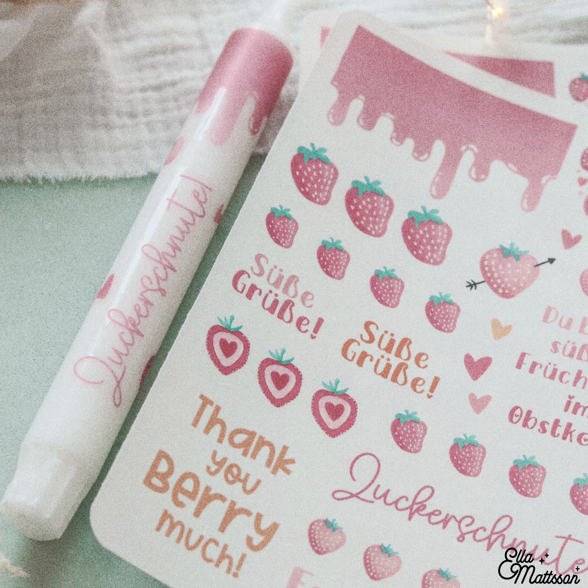 Kerzensticker Bogen - "Erdbeer Liebe" - Ella Mattsson©