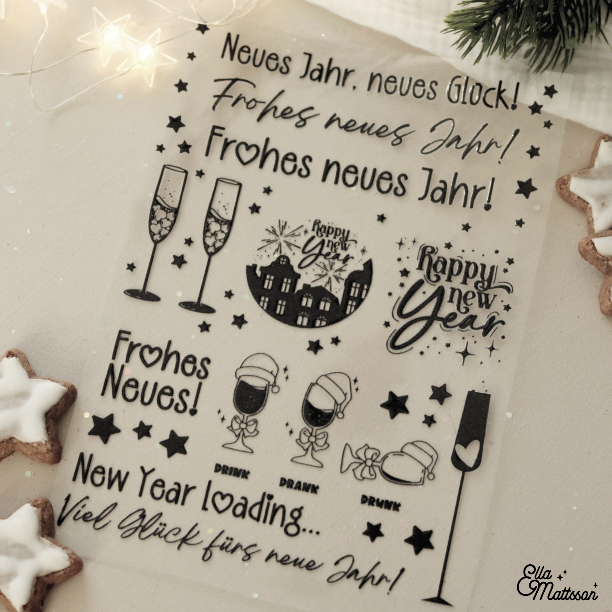 Rub On Sticker - "Frohes Neues!" - Ella Mattsson©