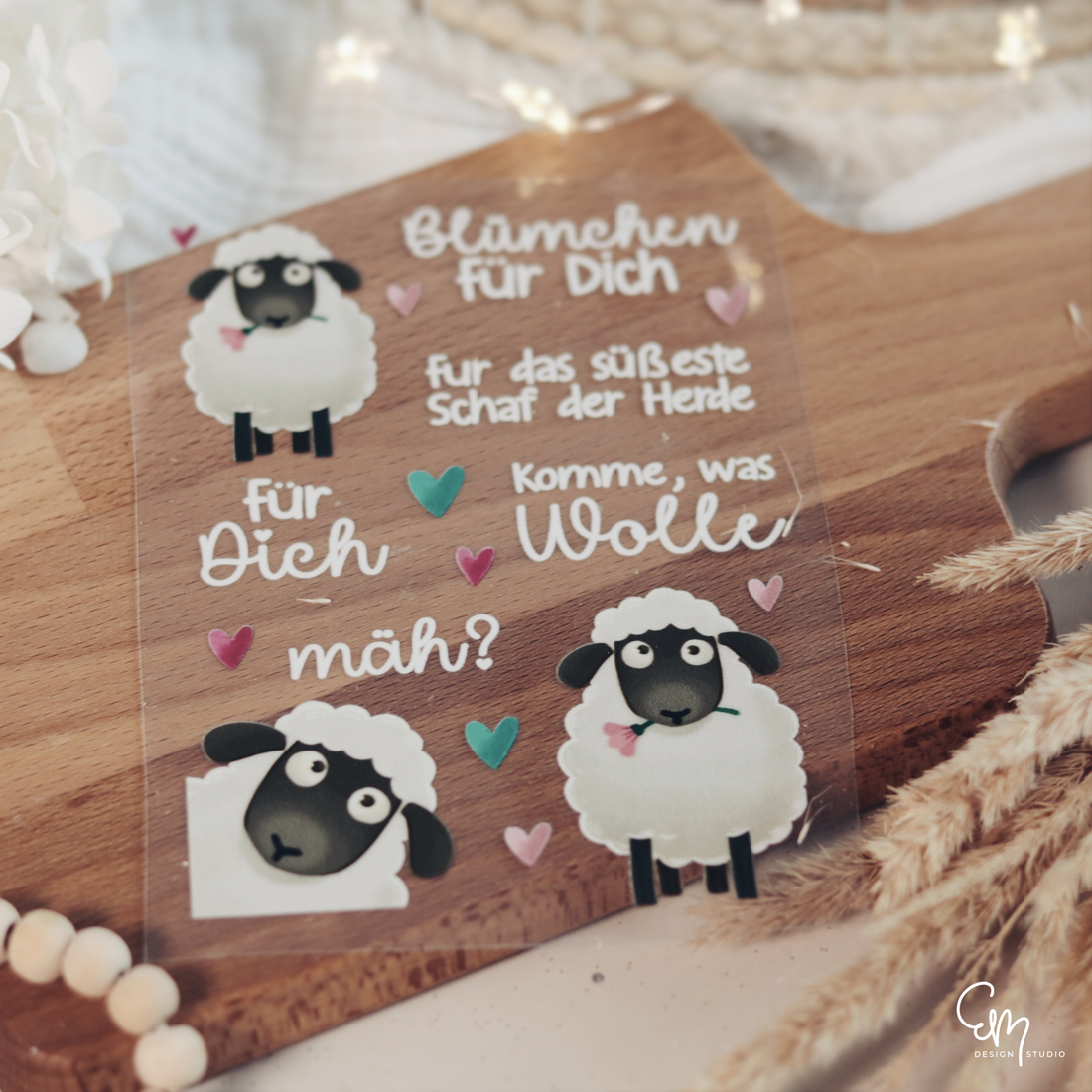 B-WARE! DIN A6 Rub On Sticker Bogen - "Komme was Wolle - süßes Schaf"