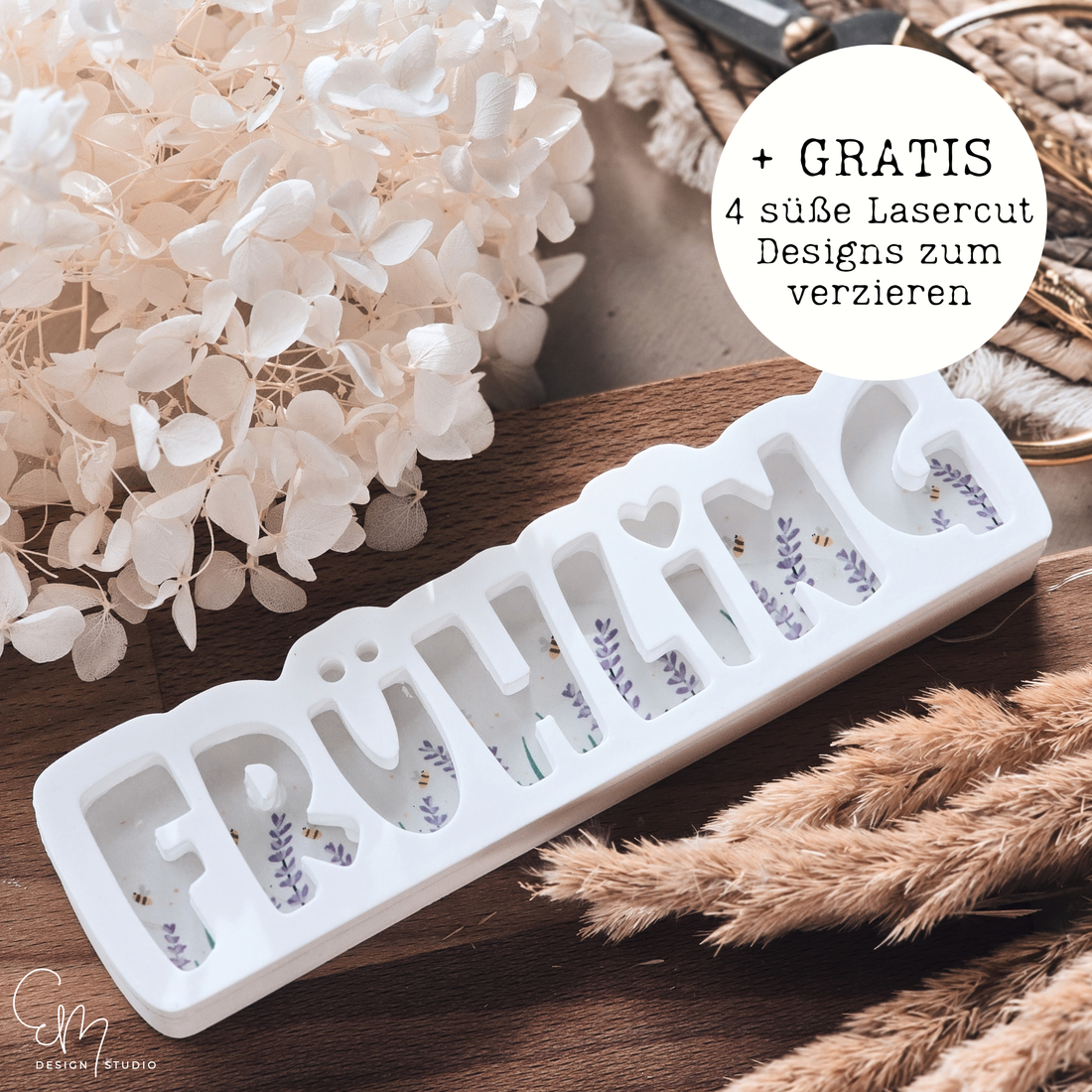 Silikonform - Beleuchtbarer Schriftzug "Frühling" + GRATIS Druckvorlage