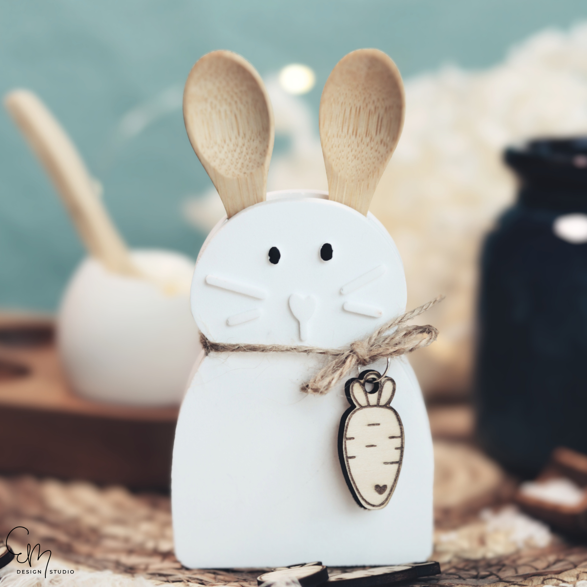 Silikonform - "Lotti Löffelstiel" Häschen für Holzlöffel Ohren (nicht um Lieferumfang enthalten) + Gratis Möhren Lasercut Datei