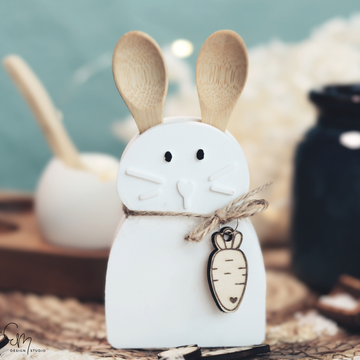 Silikonform - "Lotti Löffelstiel" Häschen für Holzlöffel Ohren (nicht um Lieferumfang enthalten) + Gratis Möhren Lasercut Datei