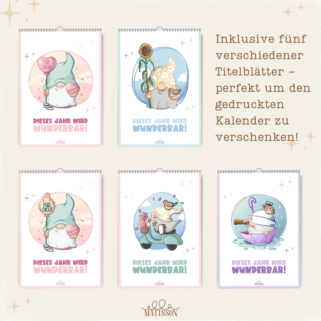 Druckvorlage Wandkalender - "Bunte Wichtel"