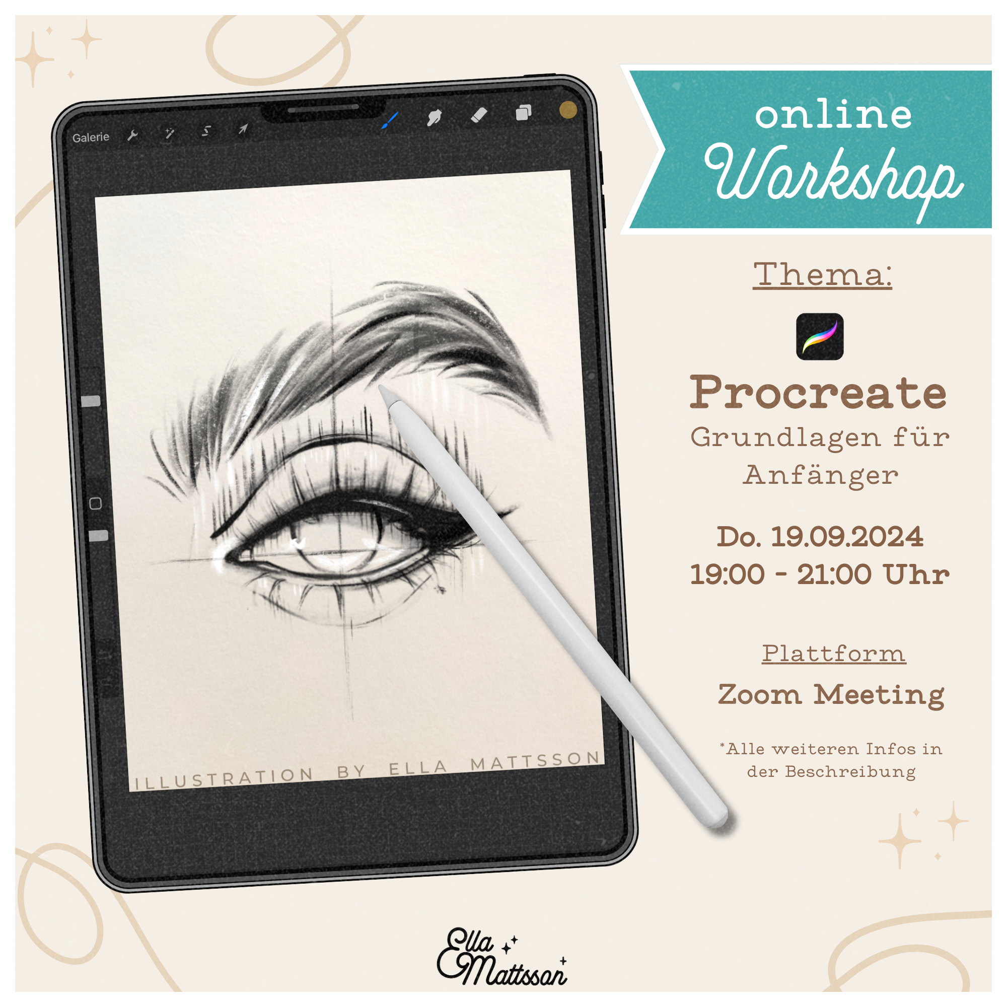 TICKET 19.09.2024 - Online Workshop - Procreate Grundlagen für Anfänger - Ella Mattsson