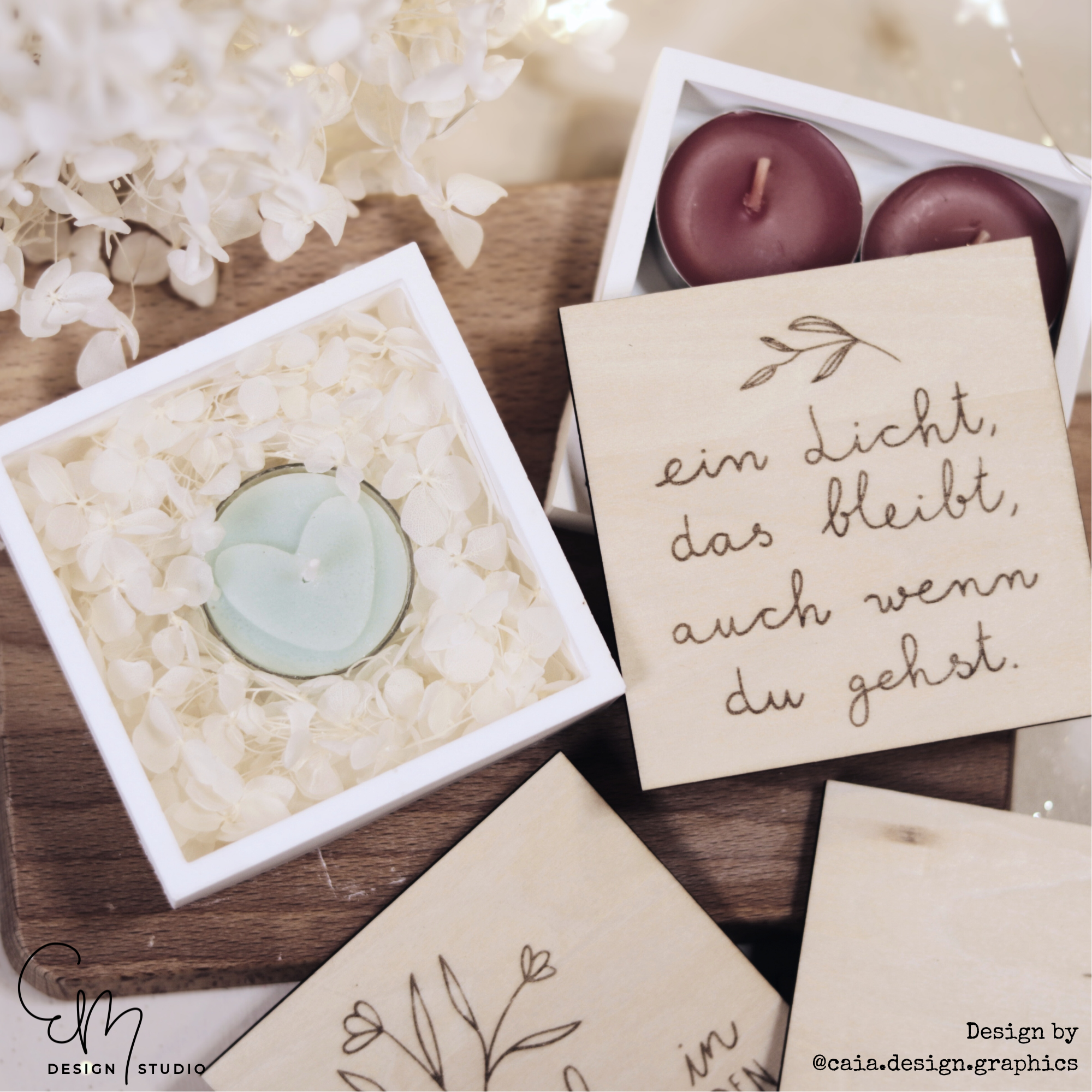 Gelaserter Deckel für 4er Teelichtschatulle "Trauer" - Design by Caia.Design.Graphics