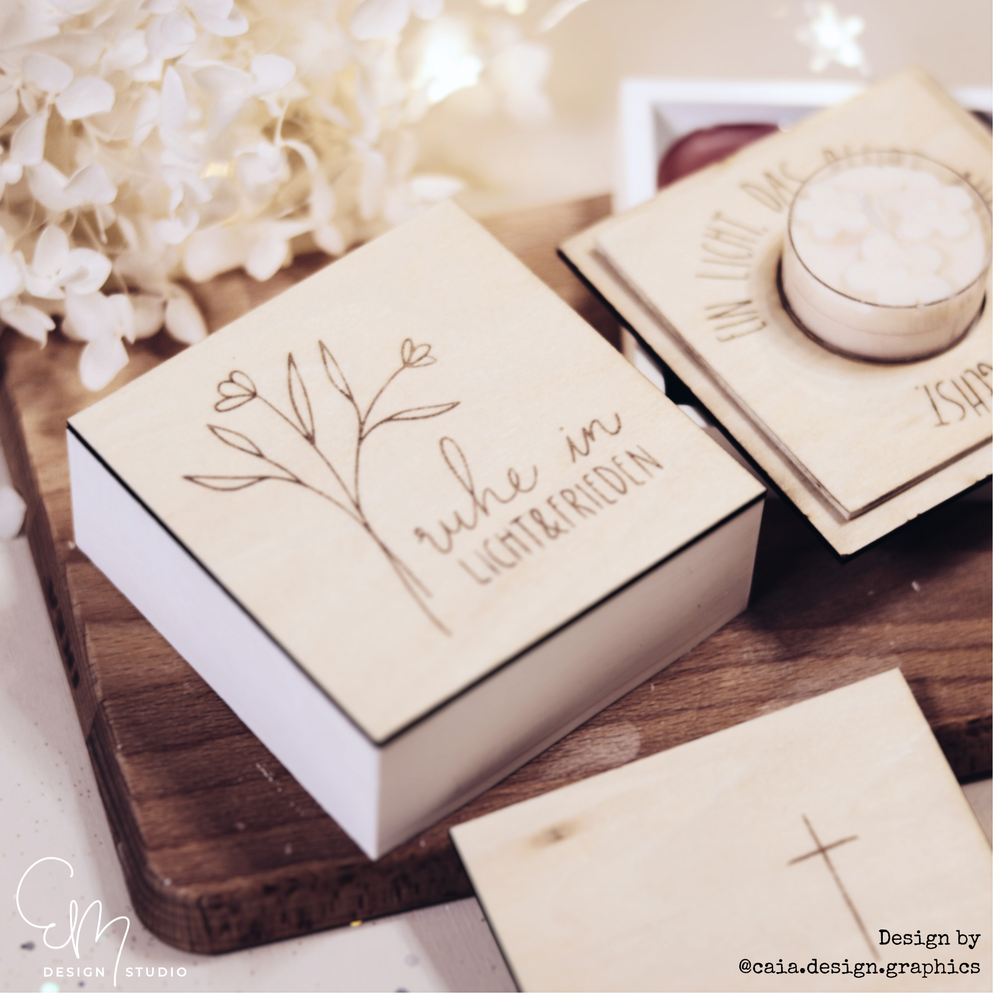 Gelaserter Deckel für 4er Teelichtschatulle "Trauer" - Design by Caia.Design.Graphics