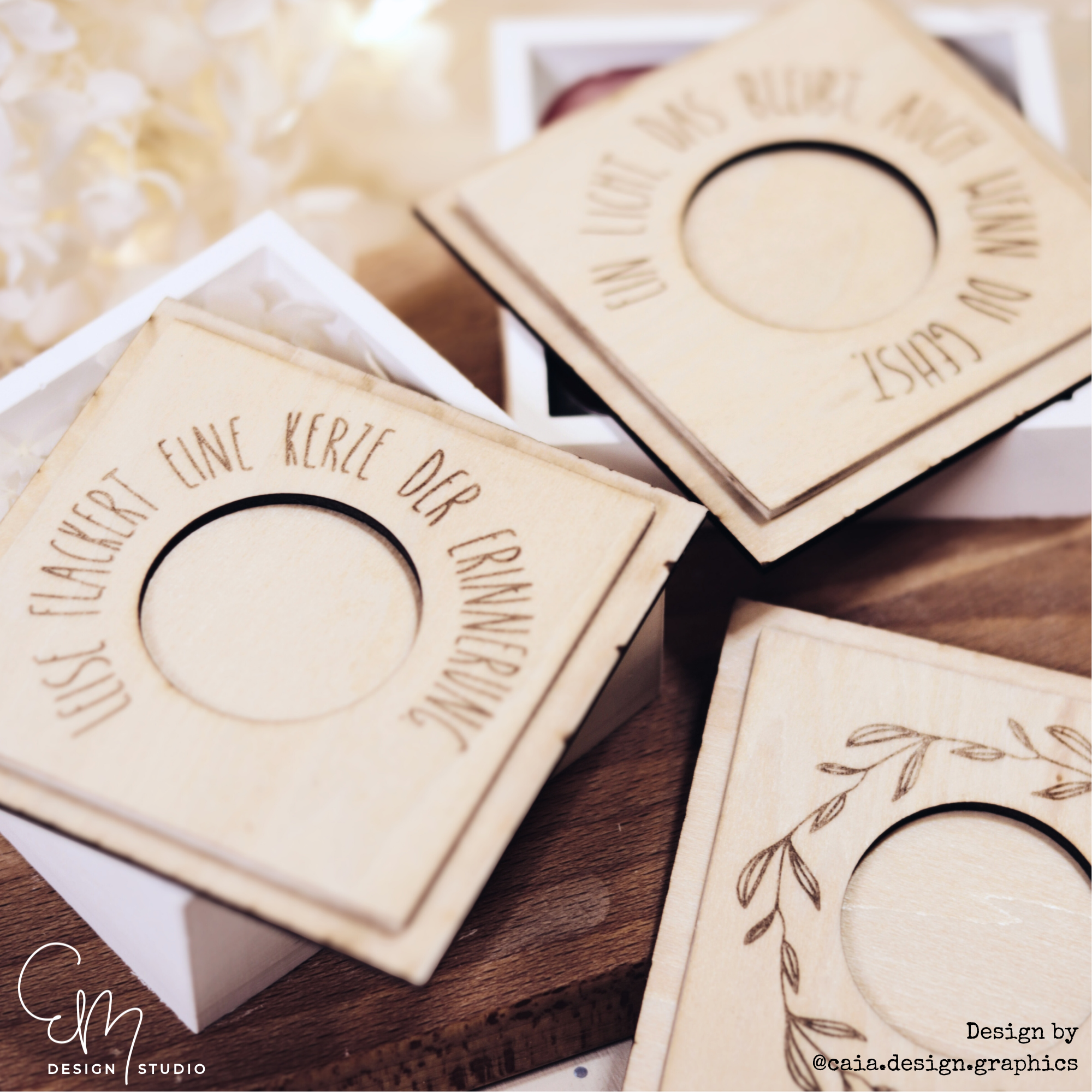 Gelaserter Deckel für 4er Teelichtschatulle "Trauer" - Design by Caia.Design.Graphics