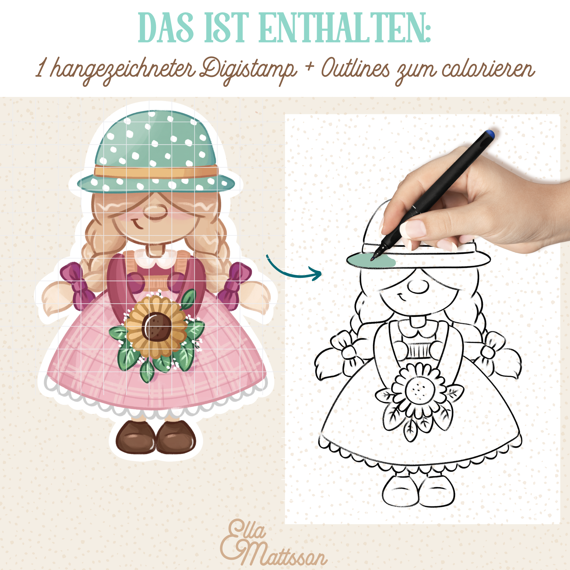 Digiset - "Wichtel Mädchen mit Sonnenblume" - Ella Mattsson®