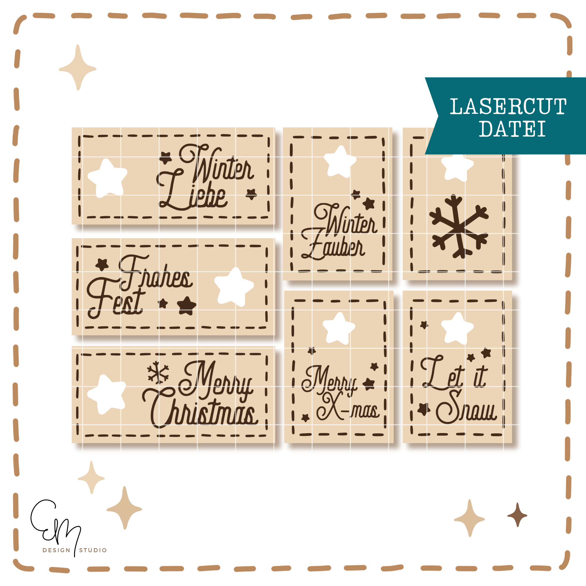 Lasercut Datei - Winterliche Anhänger im Retro Style