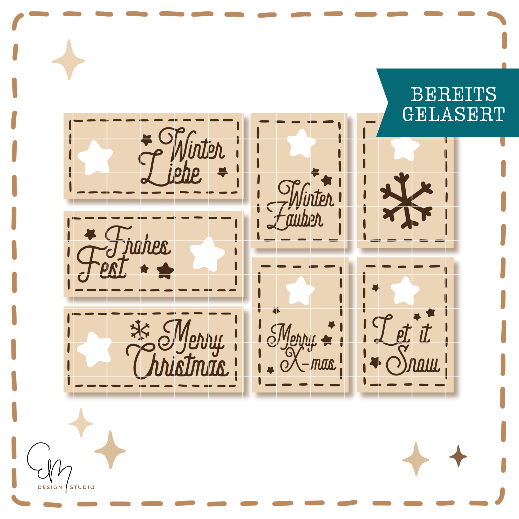 7 Stück - Gelaserte Winter Anhänger "Retro Winter"