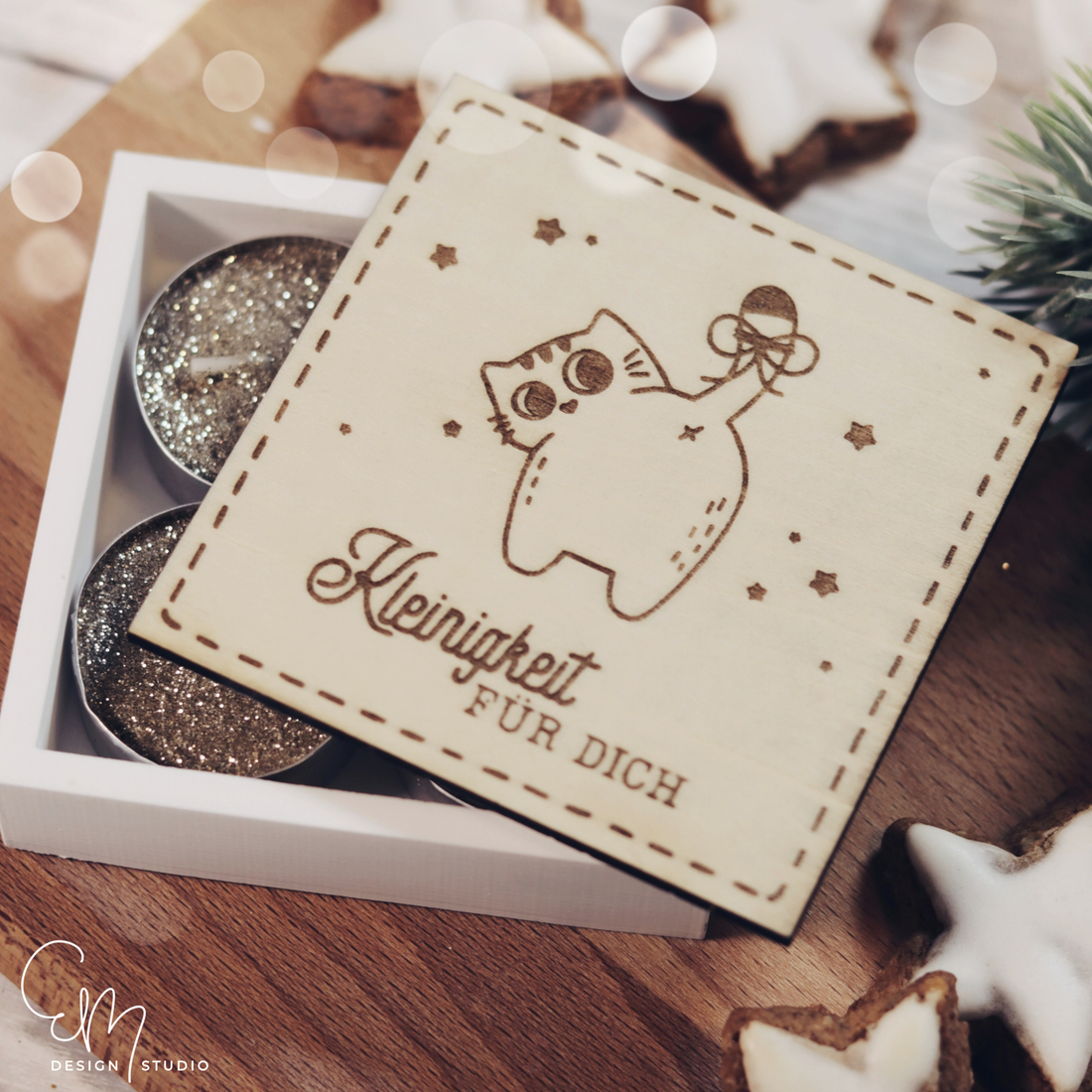 Lasercut Datei - Deckel für 4er Teelicht Schatulle "Kleinigkeit für dich - Katze"
