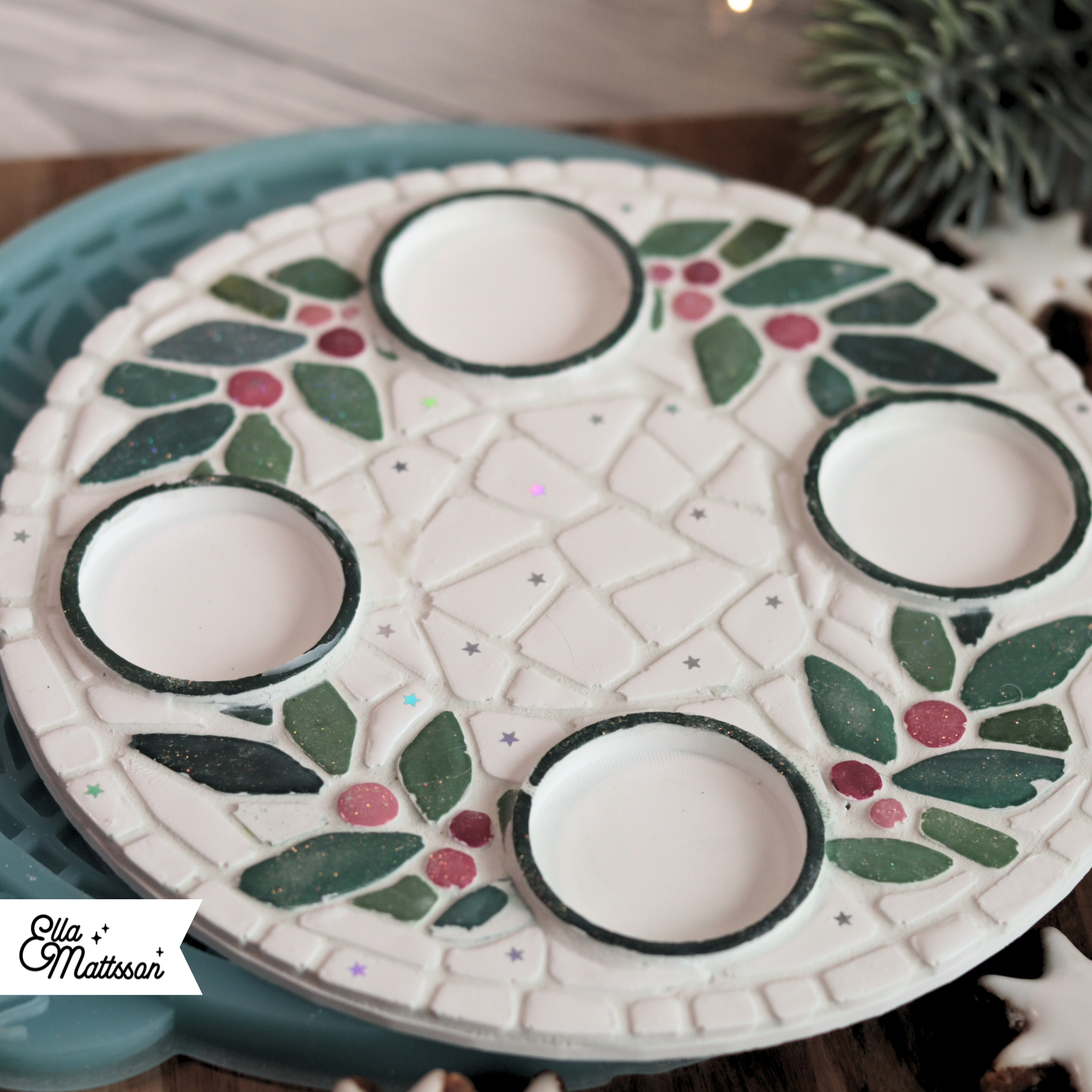 Silikonform Mosaik Tablett L - "Adventskranz Winterbeeren"