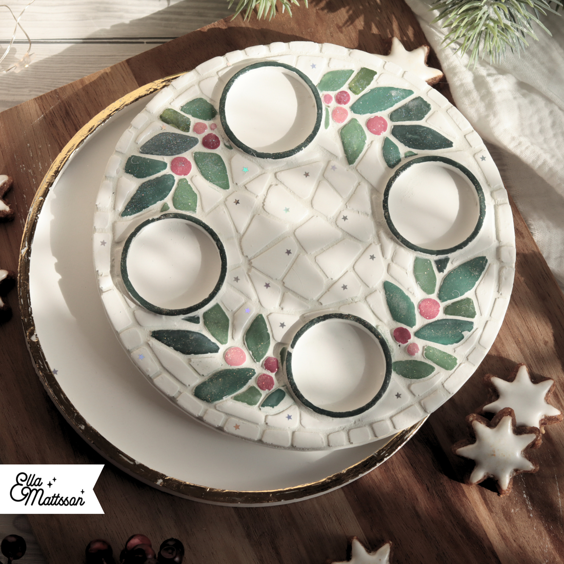 Silikonform Mosaik Tablett L - "Adventskranz Winterbeeren"