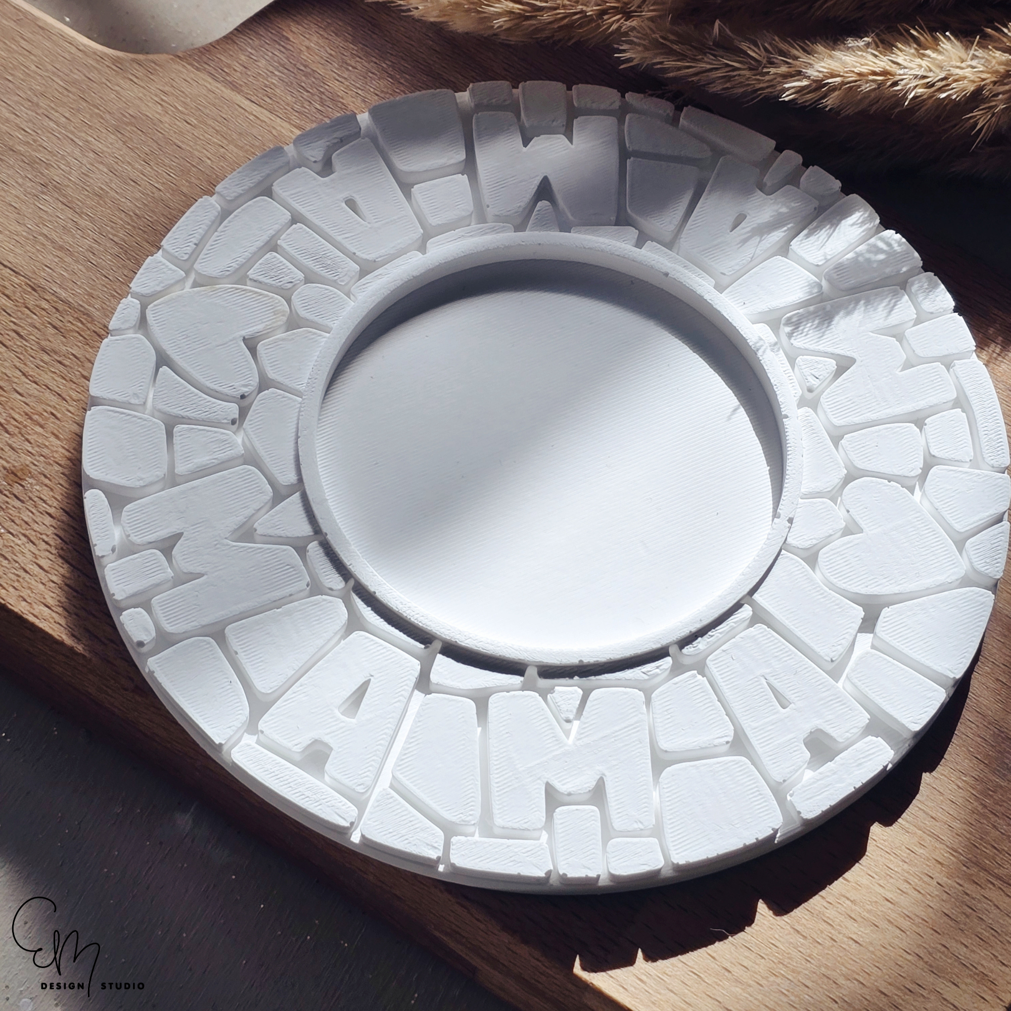 Silikonform Mosaik Tablett M - "Mama" mit Aussparung für Kerzenglas