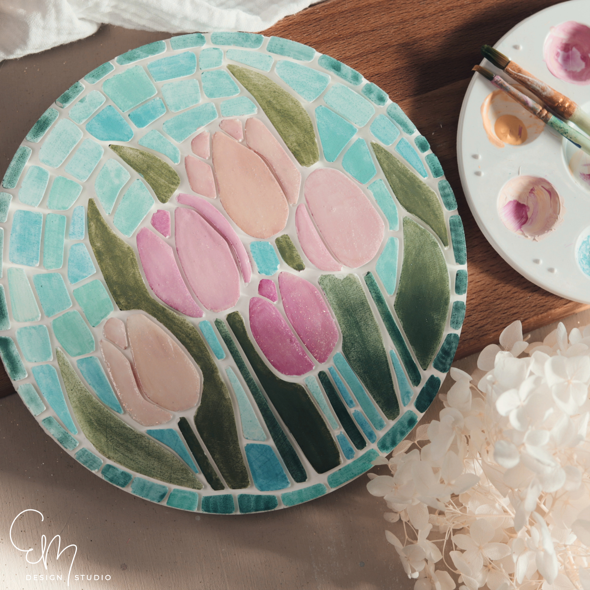 Silikonform – Mosaik-Tablett L „Tulpenwiese“ – Ø 18 cm