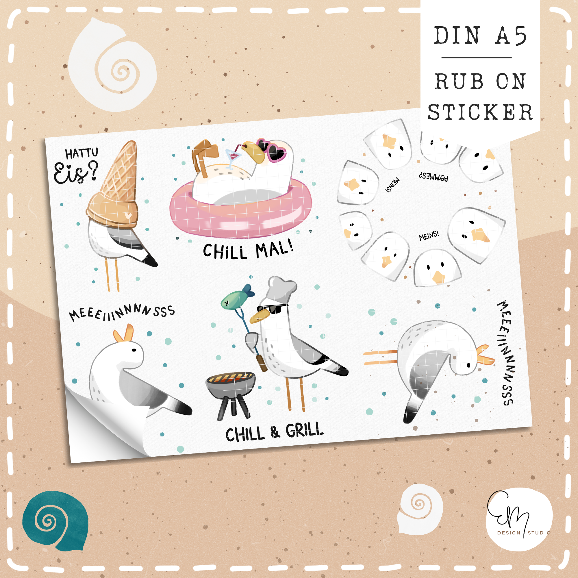 Rub On Sticker "Lustige Möwen Vol 2" DIN A5
