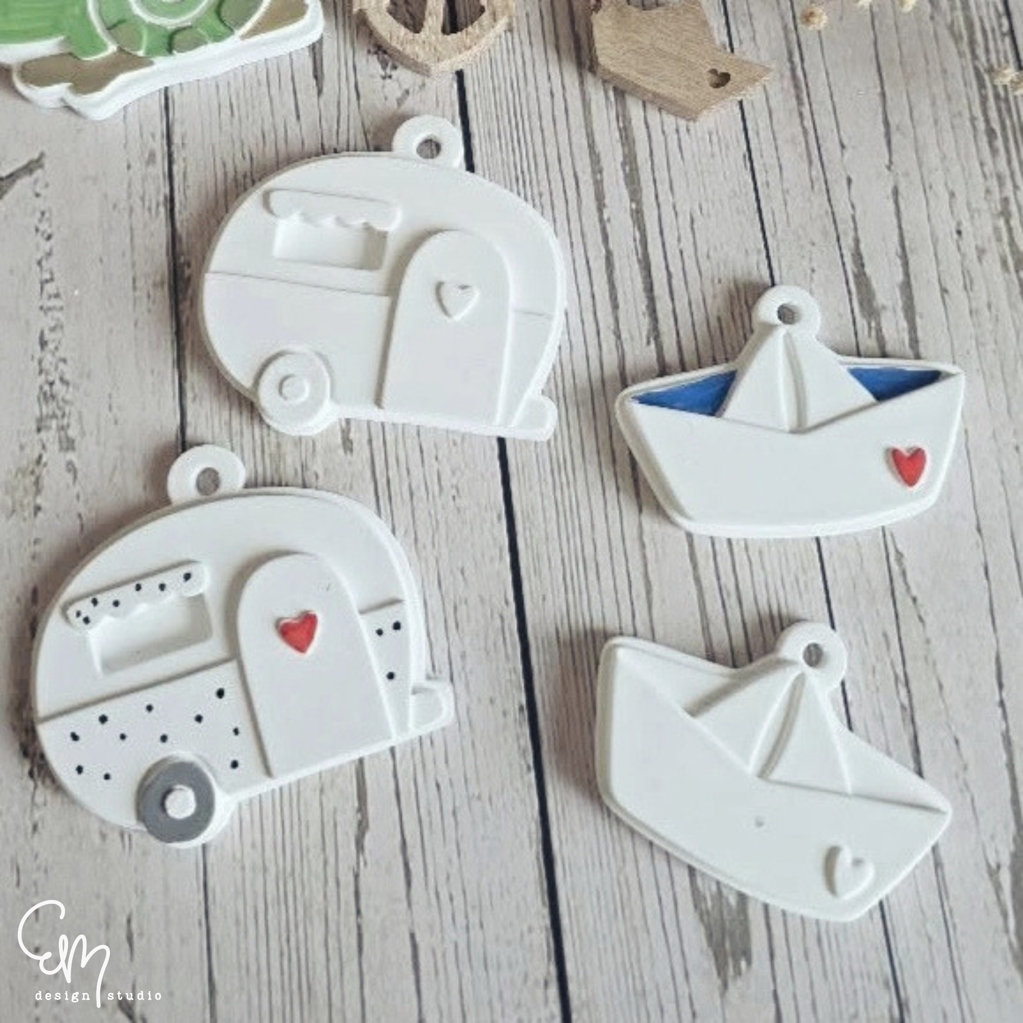 2er Set Silikonformen Anhänger - "Sommerausflug" Camper und Papierboot