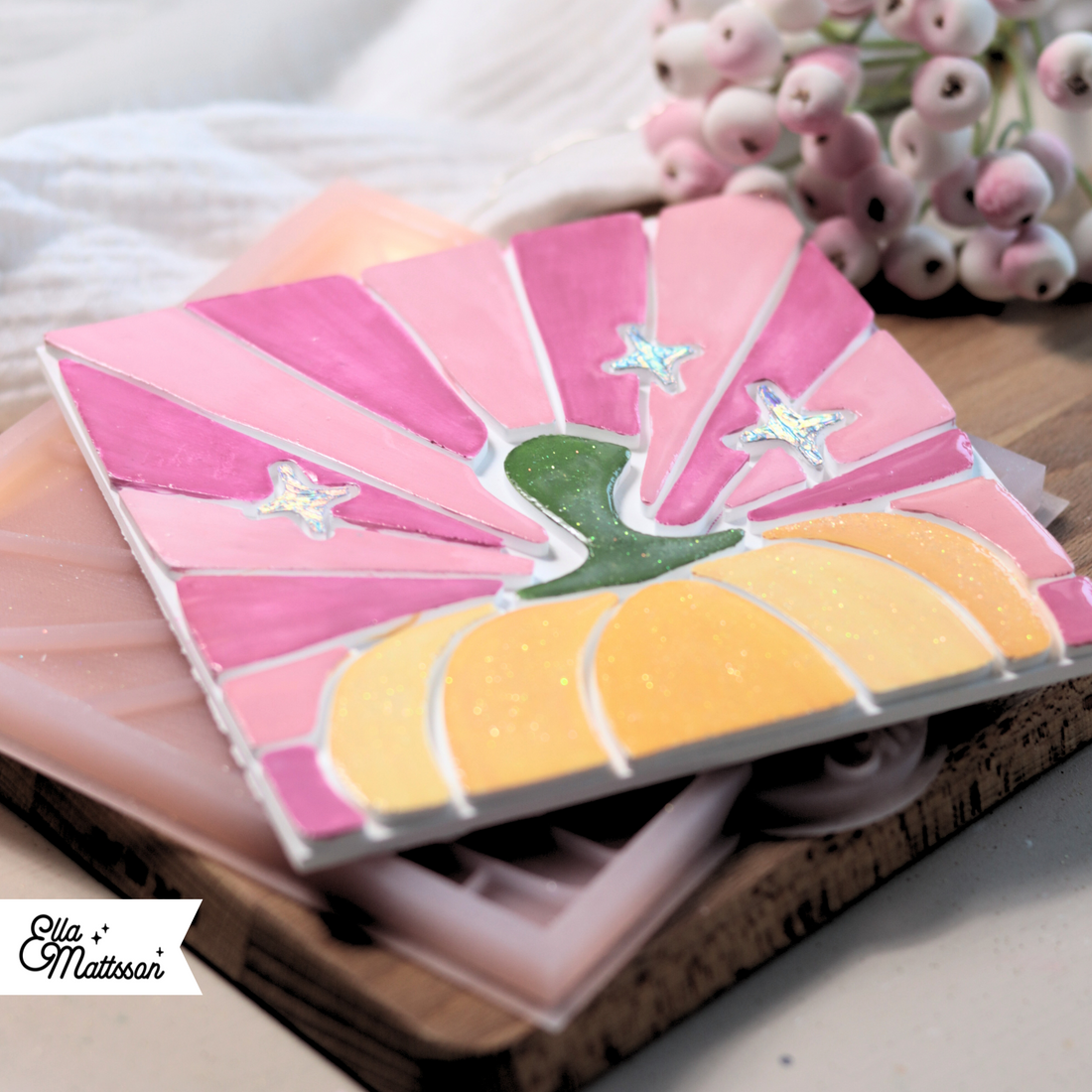 B-Ware - Silikonform - Quadratische Mosaik Kachel mit Kürbis Muster "Funky Pumpkin"