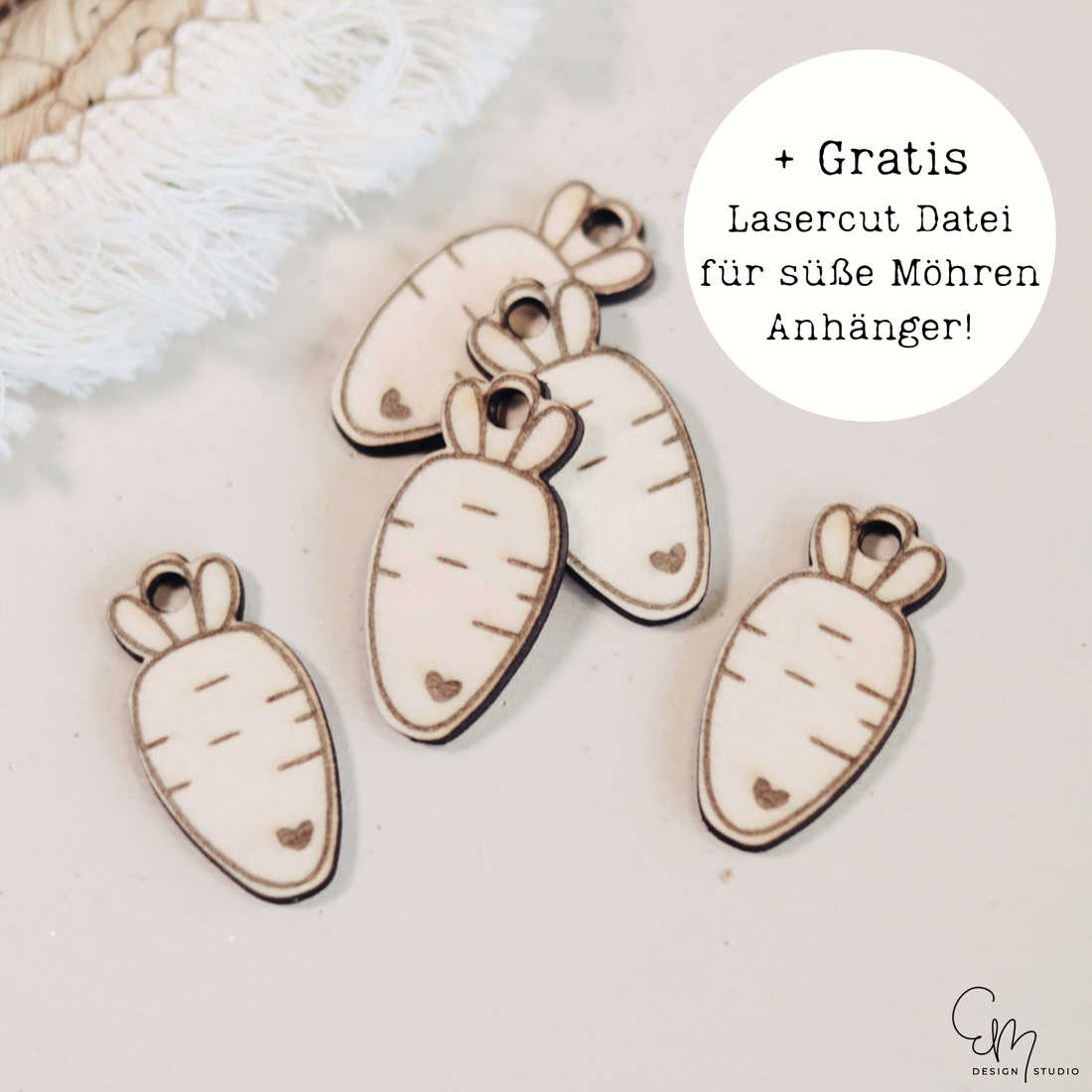 Silikonform - "Lotti Löffelstiel" Häschen für Holzlöffel Ohren (nicht um Lieferumfang enthalten) + Gratis Möhren Lasercut Datei