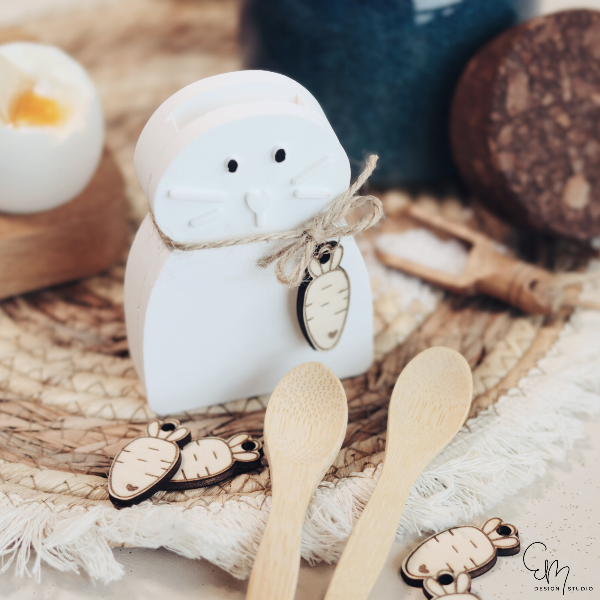 Silikonform - "Lotti Löffelstiel" Häschen für Holzlöffel Ohren (nicht um Lieferumfang enthalten) + Gratis Möhren Lasercut Datei