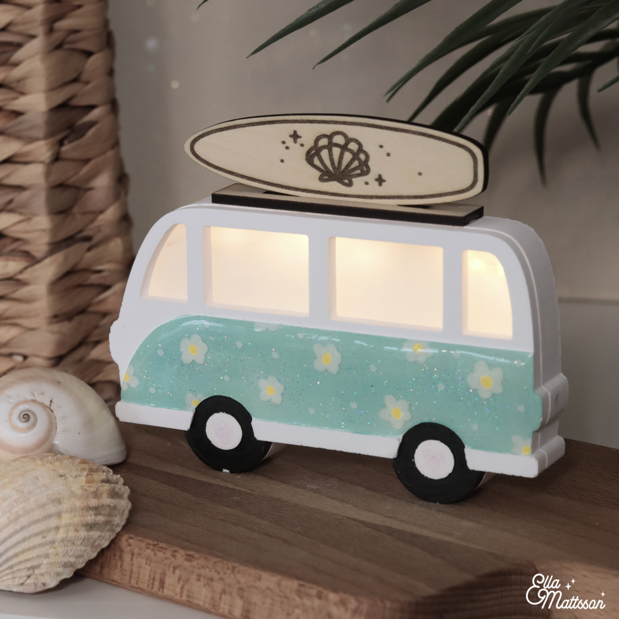 Silikonform - Leuchtender Retro Bus "Luma-Van" mit Gepäckträger + kostenlose Lasercut Dateien