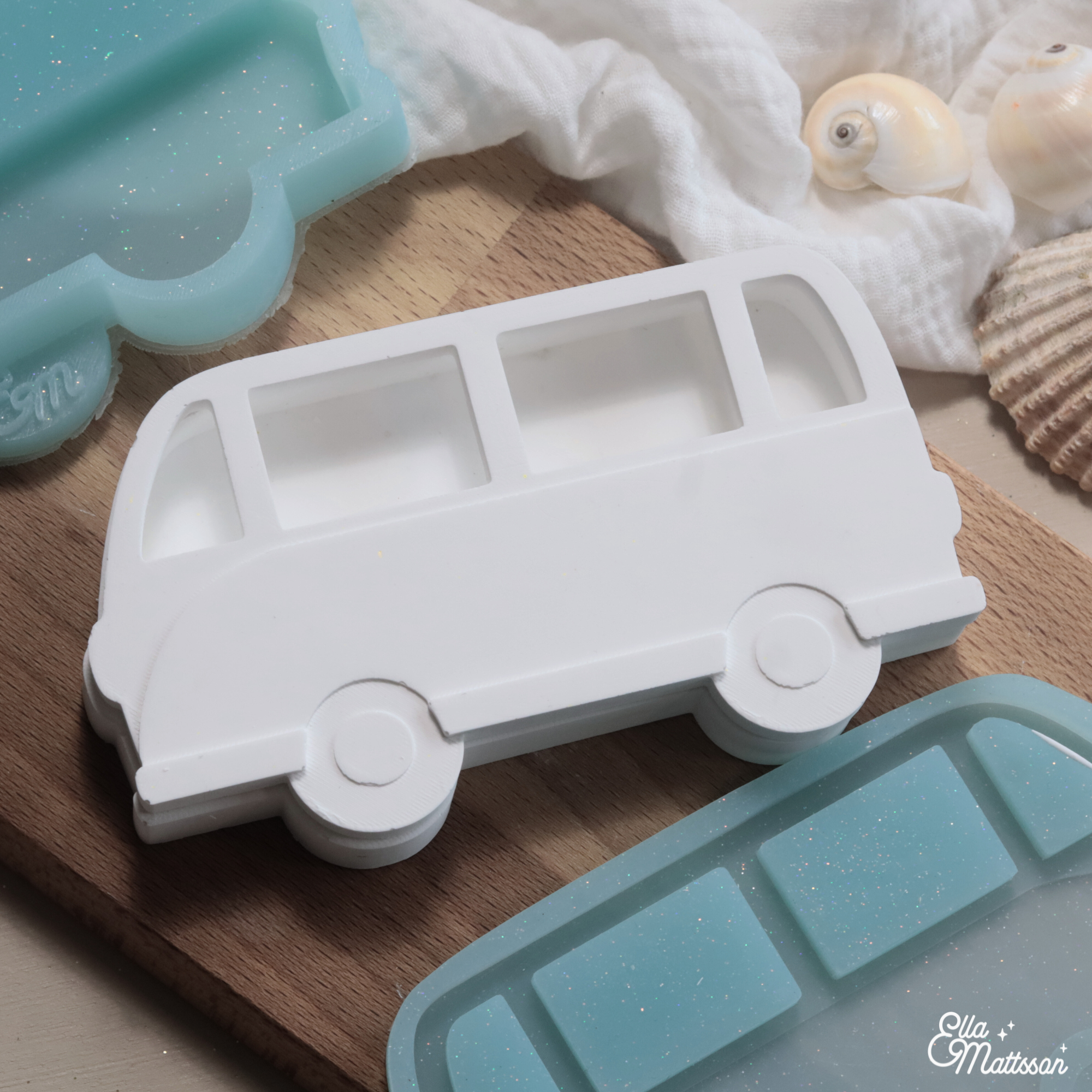 Silikonform - Leuchtender Retro Bus "Luma-Van" mit Gepäckträger + kostenlose Lasercut Dateien