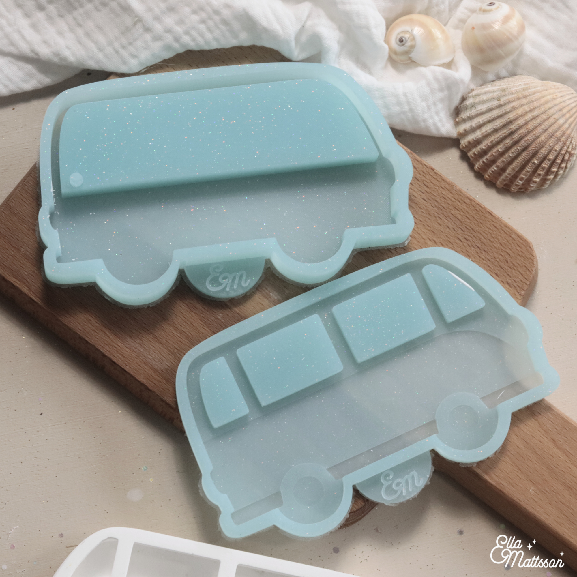 Silikonform - Leuchtender Retro Bus "Luma-Van" mit Gepäckträger + kostenlose Lasercut Dateien
