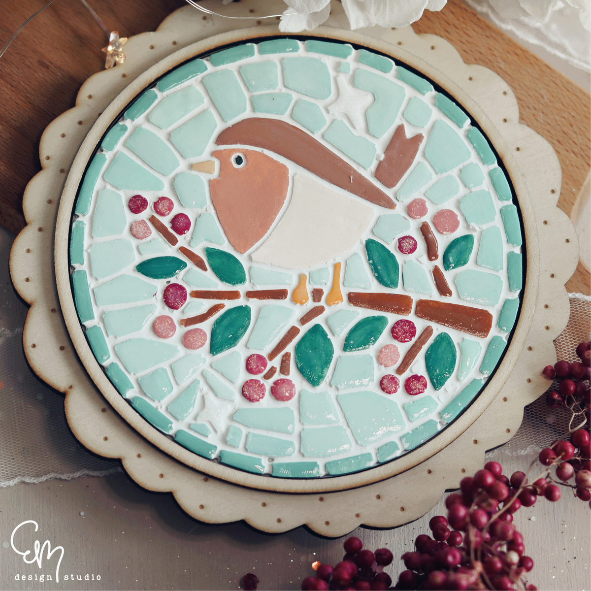 Silikonform Mosaik Tablett M - "Rotkehlchen Robin" Ø 14 cm