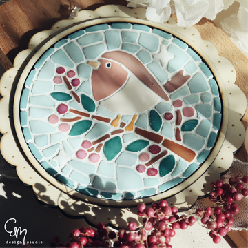 Silikonform Mosaik Tablett M - "Rotkehlchen Robin" Ø 14 cm