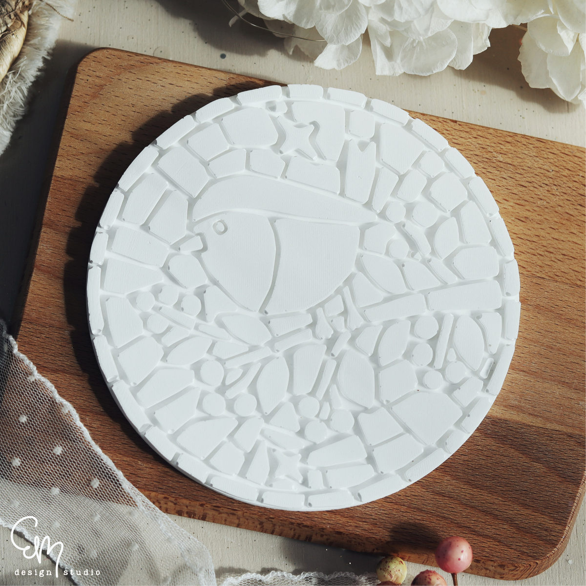 Silikonform Mosaik Tablett M - "Rotkehlchen Robin" Ø 14 cm
